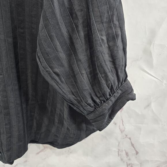 & Other Stories T Shirt Womens Small 4 Black Button Linen Striped Oversized Boxy - Picture 4 of 12